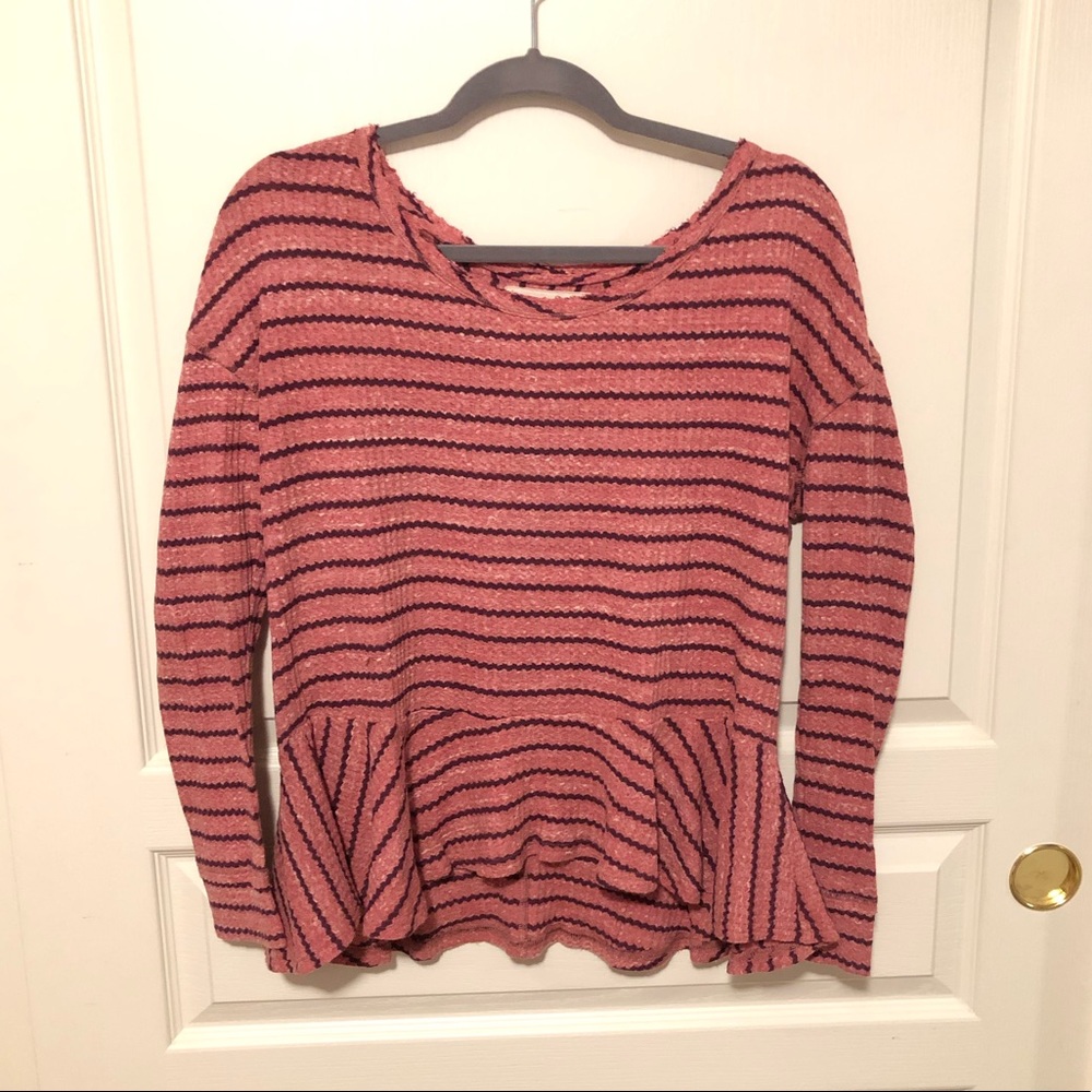 Free People Thermal Stripe Peplum Long Sleeve Top